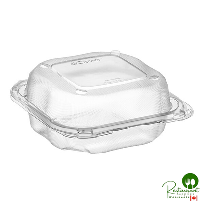 Genpak Clover 7 1/2" x 7 1/2" x 3" Microwavable 1-Compartment Clear Plastic Hinged Container - 150/Case