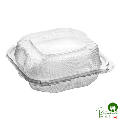 Genpak Clover 7 1/2" x 7 1/2" x 3" Microwavable 3-Compartment Clear Plastic Hinged Container - 150/Case
