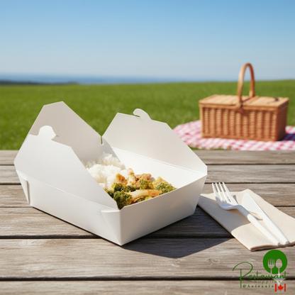 Fold-Pak 02BPWHITEM Bio-Pak White Microwavable Paper #2 Take-Out Containers 7 3/4" x 5 1/2" x 1 7/8" - 200/Case
