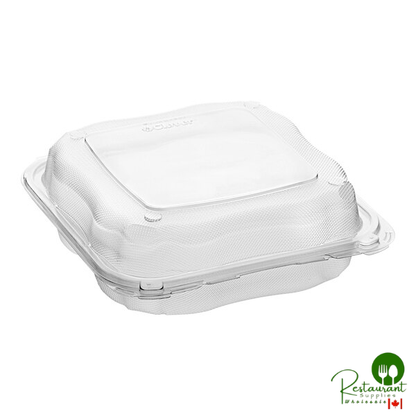 Genpak Clover 9" x 9" x 3" Microwavable 3-Compartment Clear Plastic Hinged Container - 150/Case