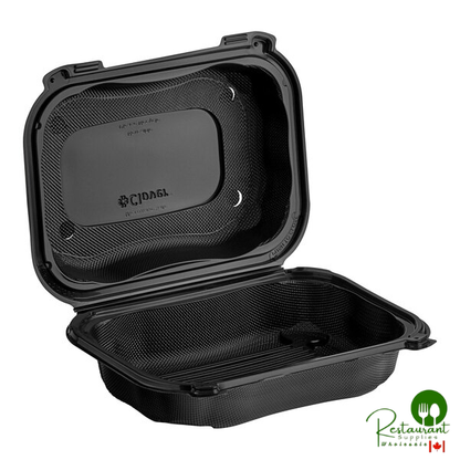 Genpak Clover 9" x 7" x 3" Microwavable 1-Compartment Black Plastic Hinged Container - 300/Case