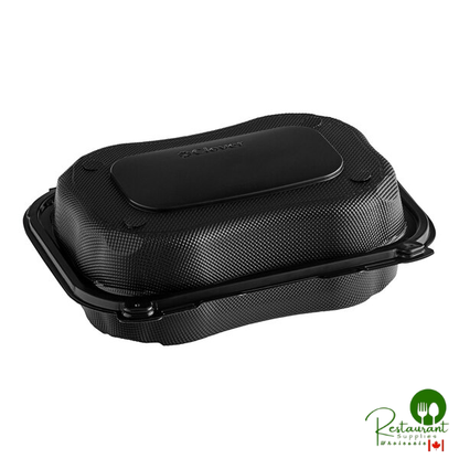 Genpak Clover 9" x 7" x 3" Microwavable 1-Compartment Black Plastic Hinged Container - 300/Case