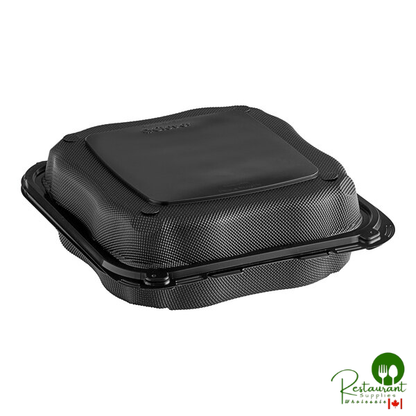 Genpak Clover 9" x 9" x 3" Microwavable 1-Compartment Black Plastic Hinged Container - 150/Case