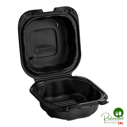 Genpak Clover 6" x 6" x 3" Microwavable 1-Compartment Black Plastic Hinged Container - 300/Case