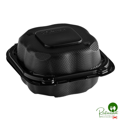 Genpak Clover 6" x 6" x 3" Microwavable 1-Compartment Black Plastic Hinged Container - 300/Case