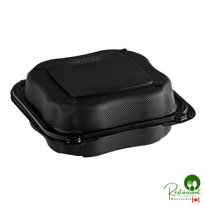 Genpak Clover 8" x 8" x 3" Microwavable 1-Compartment Black Plastic Hinged Container - 150/Case