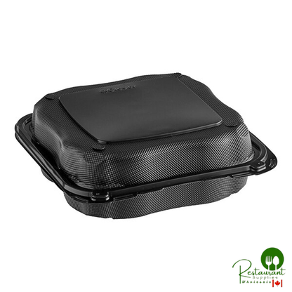 Genpak Clover 9" x 9" x 3" Microwavable 3-Compartment Black Plastic Hinged Container - 150/Case