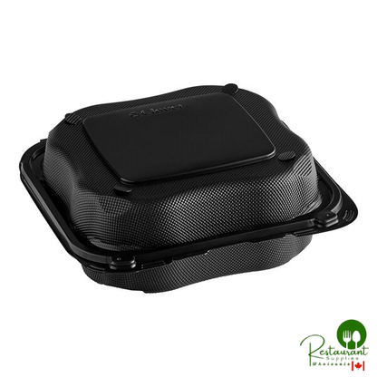 Genpak Clover 8" x 8" x 3" Microwavable 3-Compartment Black Plastic Hinged Container - 150/Case