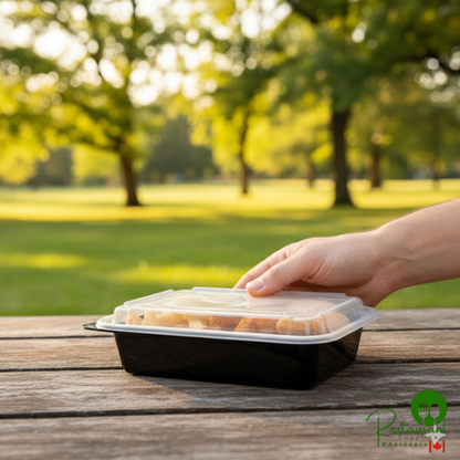Pactiv Newspring NC888B 38 oz. Black VERSAtainer Rectangular Microwavable Container with Lid - 150/Case