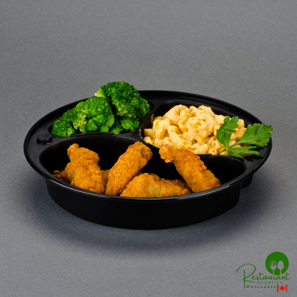Pactiv Newspring NC9388B Black 39 oz. VERSAtainer Round Microwavable 3 Compartment Container with Lid - 150/Case