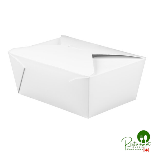 Fold-Pak 04BPWHITEM Bio-Pak White Microwavable Paper #4 Take-Out Containers 7 3/4" x 5 1/2" x 3 1/2" - 160/Case