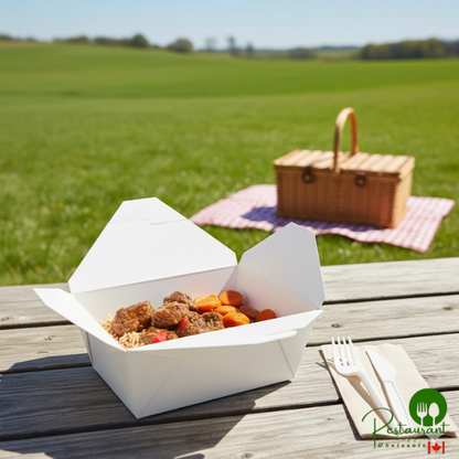 Fold-Pak 04BPWHITEM Bio-Pak White Microwavable Paper #4 Take-Out Containers 7 3/4" x 5 1/2" x 3 1/2" - 160/Case