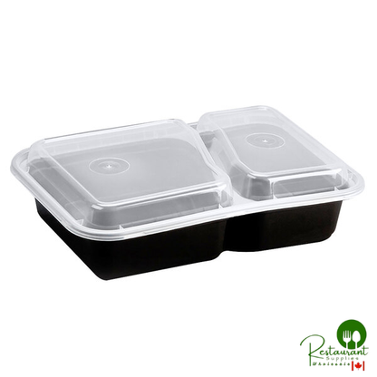 Pactiv Newspring NC8288B Black 30 oz. VERSAtainer 2 Compartment Rectangular Microwavable Container with Lid - 150/Case