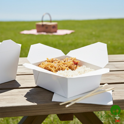 Fold-Pak 08BPWHITEM Bio-Pak 6" x 5" x 2" White Microwavable Paper #8 Take-Out Containers - 300/Case