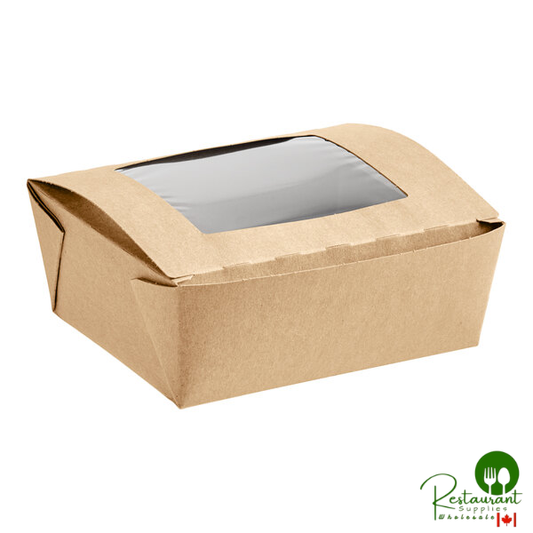 Fold-Pak Bio-Plus View #2 7 3/4" x 5 1/2" x 1 7/8" Kraft Microwavable Folded Poly-Lined Paperboard Take-Out Container with Window - 160/Case