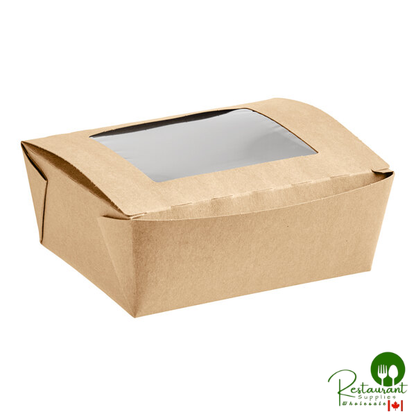 Fold-Pak Bio-Plus View #8 6" x 4 3/4" x 2 1/2" Kraft Microwavable Folded Poly-Lined PaperboardTake-Out Container with Window - 240/Case
