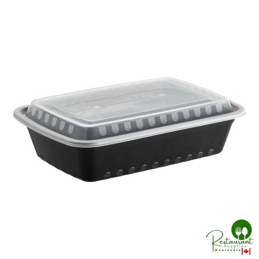 38 oz. Black Rectangular Microwavable Heavy Weight Container with Lid By Prime - 150/Case