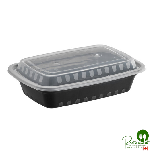 24 oz. Black Rectangular Microwavable Heavy Weight Container with Lid By Prime - 150/Case