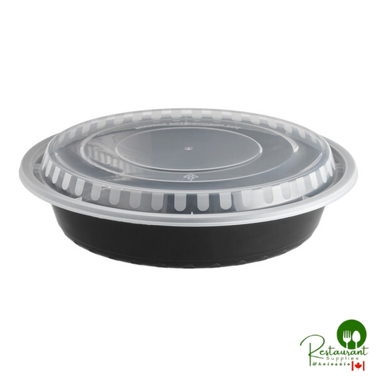 43 oz. Black Round Microwavable Heavy Weight Container with Lid By Prime - 150/Case