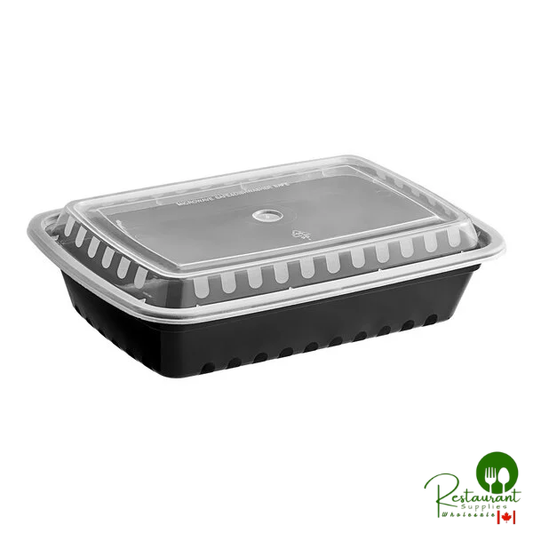 28 oz. Black Rectangular Microwavable Heavy Weight Container with Lid By Prime - 150/Case