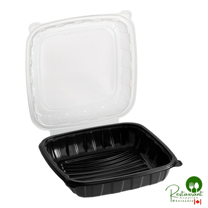 9" x 9" x 3" Microwavable 1-Compartment Black / Clear Plastic Hinged Container By Prime - 100/Case