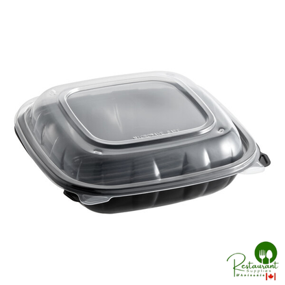8" x 8" x 3" Microwaveable 1-Compartment Black / Clear Plastic Hinged Container By Prime - 100/Case
