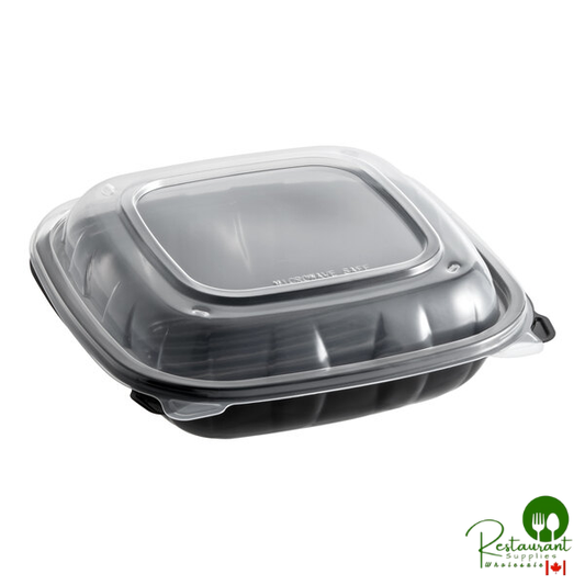 8" x 8" x 3" Microwaveable 1-Compartment Black / Clear Plastic Hinged Container By Prime - 100/Case