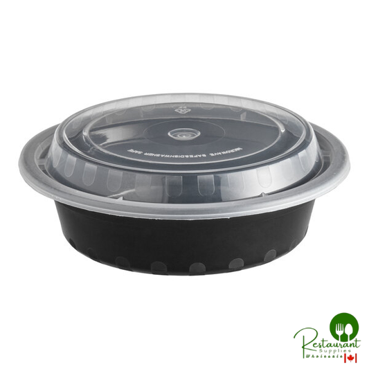 16 oz. Black Round Microwavable Heavy Weight Container with Lid By Prime - 150/Case