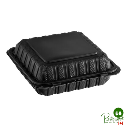 9" x 9" x 3" 1-Compartment Microwaveable Black Mineral-Filled Plastic Hinged Take-Out Container By Prime - 150/Case