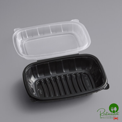 9" x 6" x 3" Microwaveable 1-Compartment Black / Clear Plastic Hinged Container By Prime - 100/Case
