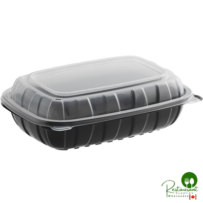 9" x 6" x 3" Microwaveable 1-Compartment Black / Clear Plastic Hinged Container By Prime - 100/Case