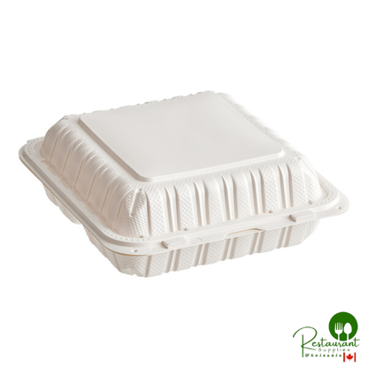 9" x 9" x 3" 1-Compartment Microwaveable White Mineral-Filled Plastic Hinged Take-Out Container By Prime - 150/Case