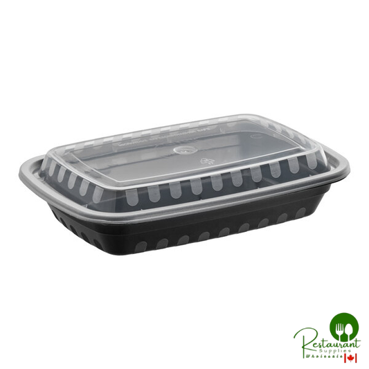16 oz. Black Rectangular Microwavable Heavy Weight Container with Lid By Prime - 150/Case