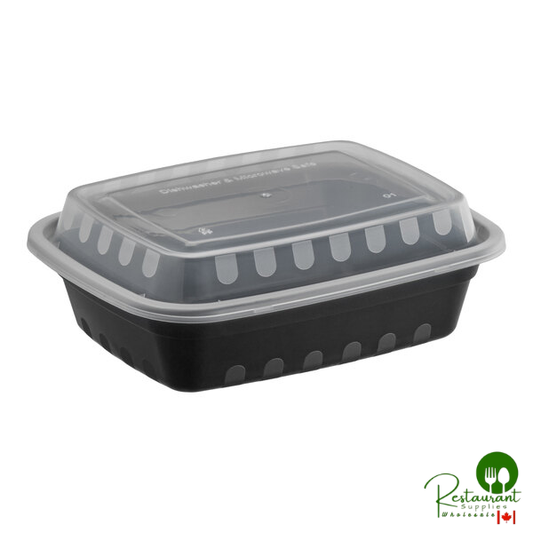 12 oz. Black Rectangular Microwavable Heavy Weight Container with Lid By Prime - 150/Case