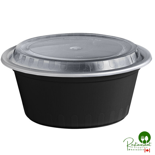 38 oz. Black Round Microwavable Heavy Weight Container with Lid By Prime - 150/Case