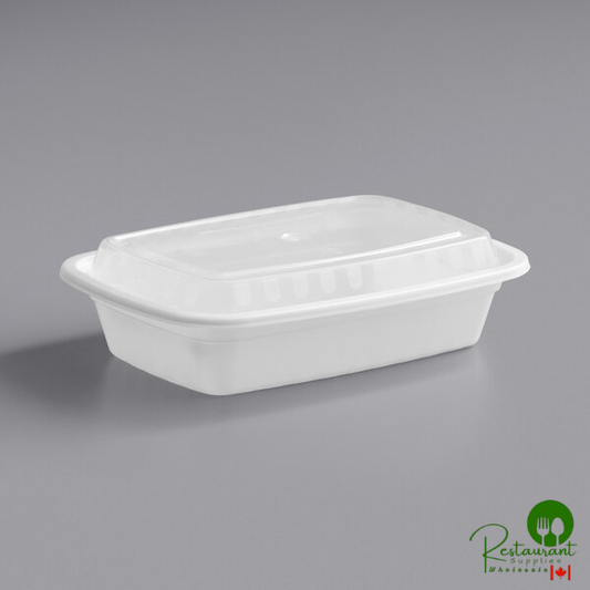 24 oz. White Rectangular Microwavable Heavy Weight Container with Lid By Prime - 150/Case