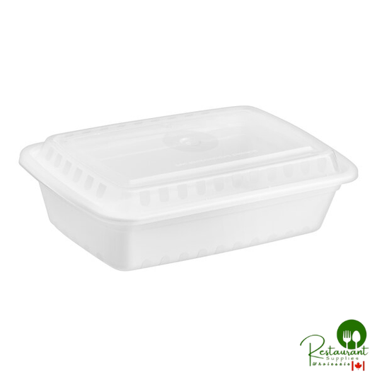 38 oz. White Rectangular Microwavable Heavy Weight Container with Lid By Prime - 150/Case