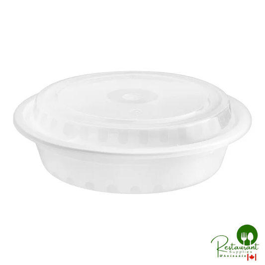 24 oz. White Round Microwavable Heavy Weight Container with Lid By Prime - 150/Case