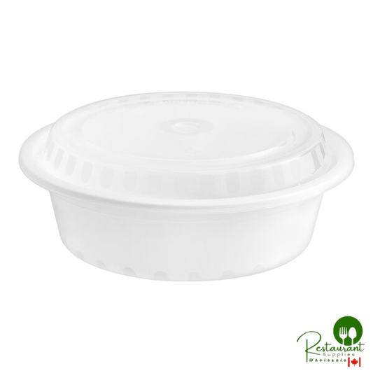 32 oz. White Round Microwavable Heavy Weight Container with Lid By Prime - 150/Case