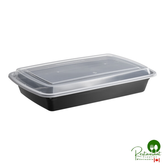 58 oz. Black Rectangular Microwavable Heavy Weight Container with Lid By Prime - 150/Case