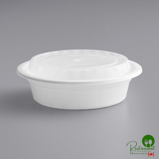 16 oz. White Round Microwavable Heavy Weight Container with Lid By Prime - 150/Case