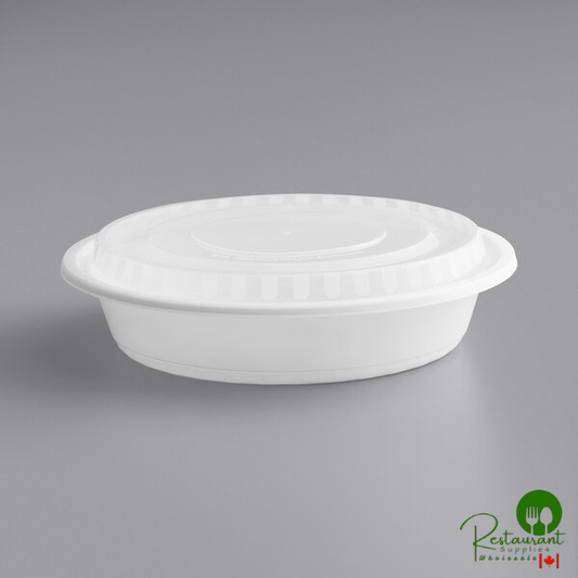 43 oz. White Round Microwavable Heavy Weight Container with Lid By Prime - 150/Case