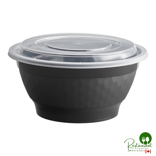 42 oz. Black Round Microwavable Heavy Weight Bowl with Lid By Prime - 150/Case