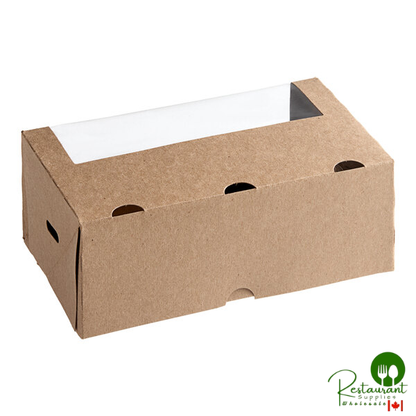 Inno-Pak 8" x 5" x 3" Kraft Vented Microwavable Poly-Lined Paperboard Take-Out Box with Window - 200/Case
