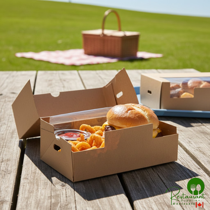 Inno-Pak 8" x 5" x 3" Kraft Vented Microwavable Poly-Lined Paperboard Take-Out Box with Window - 200/Case
