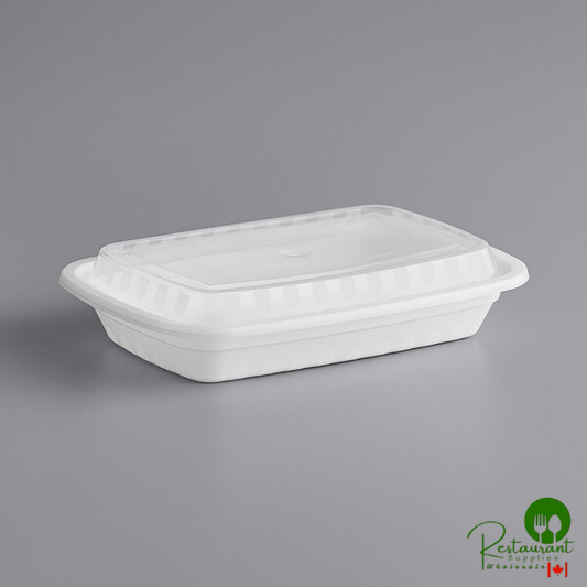 16 oz. White Rectangular Microwavable Heavy Weight Container with Lid By Prime - 150/Case