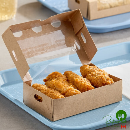 Inno-Pak 5 1/2" x 3 1/2" x 1 1/2" Kraft Vented Microwavable Poly-Lined Paperboard Take-Out Box with Window - 300/Case