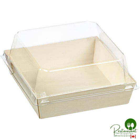 Solia 4 13/16" x 4 13/16" Laminated Wooden Punnet with Clear Plastic Lid - 200/Case