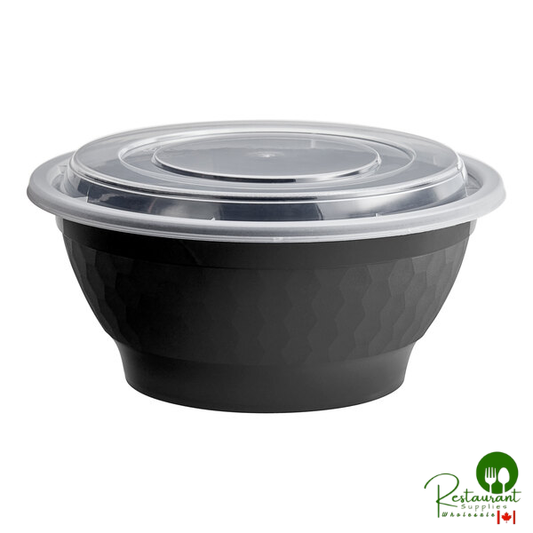 38 oz. Black Round Microwavable Heavy Weight Bowl with Lid By Prime - 150/Case