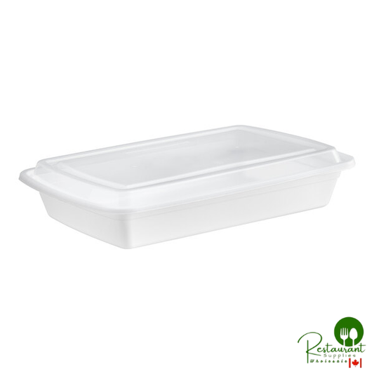 58 oz. White Rectangular Microwavable Heavy Weight Container with Lid By Prime - 150/Case